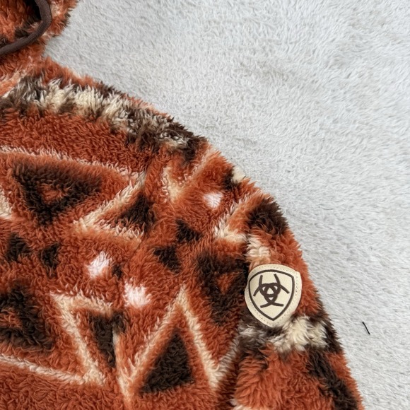 Ariat Sweatshirt Womens Small Orange Aztec Real Sherpa 1/4 Zip Pullover Hooded - Picture 3 of 9